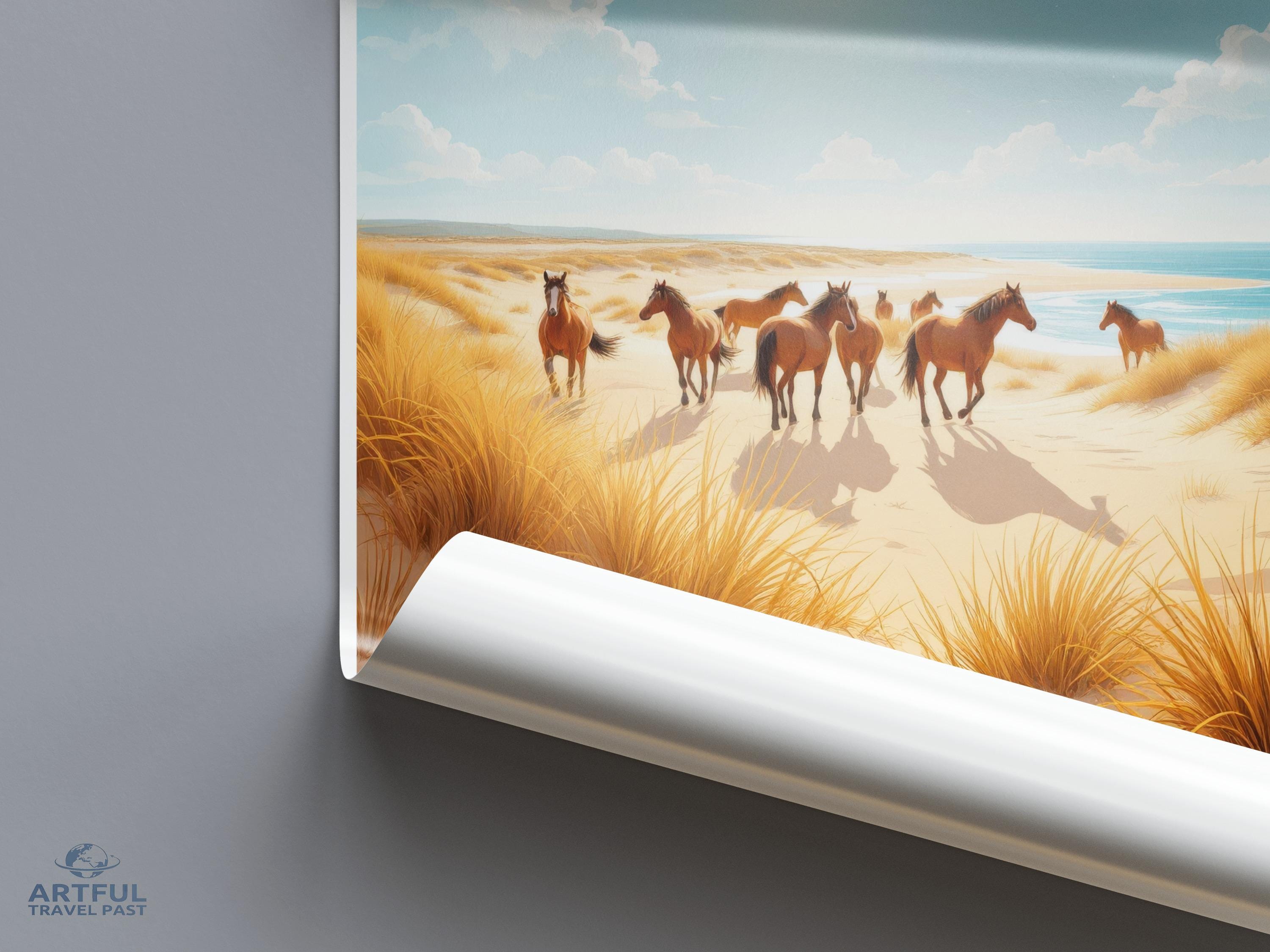 Wild Horses on Beach Wall Art, Nature Landscape Print, Coastal Decor, Horse Wall Art Poster, Ocean Scenery, Beach Lovers Gift