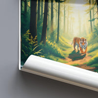 Tiger in Forest Print, Wildlife Art Poster, Nature Wall Decor, Jungle Theme Artwork, Animal Lovers Gift, Home Office Decoration