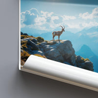 Mountain Goat Landscape Poster, Scenic Wildlife Art Print, Nature Photography Wall Decor, Alpine Artwork for Home or Office
