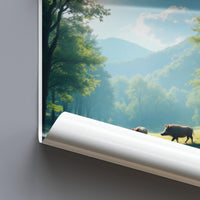 Wild Boar Forest Poster, Nature Landscape Wall Art, Animal Home Decor, Woodland Scenery Print, Rustic Wild Hog Artwork