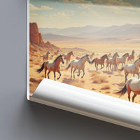 Wild Horses Desert Landscape Art Print, Animal Wall Art, Scenic Western Poster, Nature Photography Decor, Living Room Artwork
