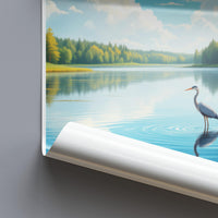 Landscape Nature Print, Serene Lake Poster, Heron Wall Art, Tranquil Scenery Decor, Peaceful Wilderness Image, Relaxing View Artwork