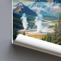 Yellowstone National Park Print, Geysers and Mountains Wall Art, Nature Landscape Poster, Scenic Travel Decor, Adventure Artwork