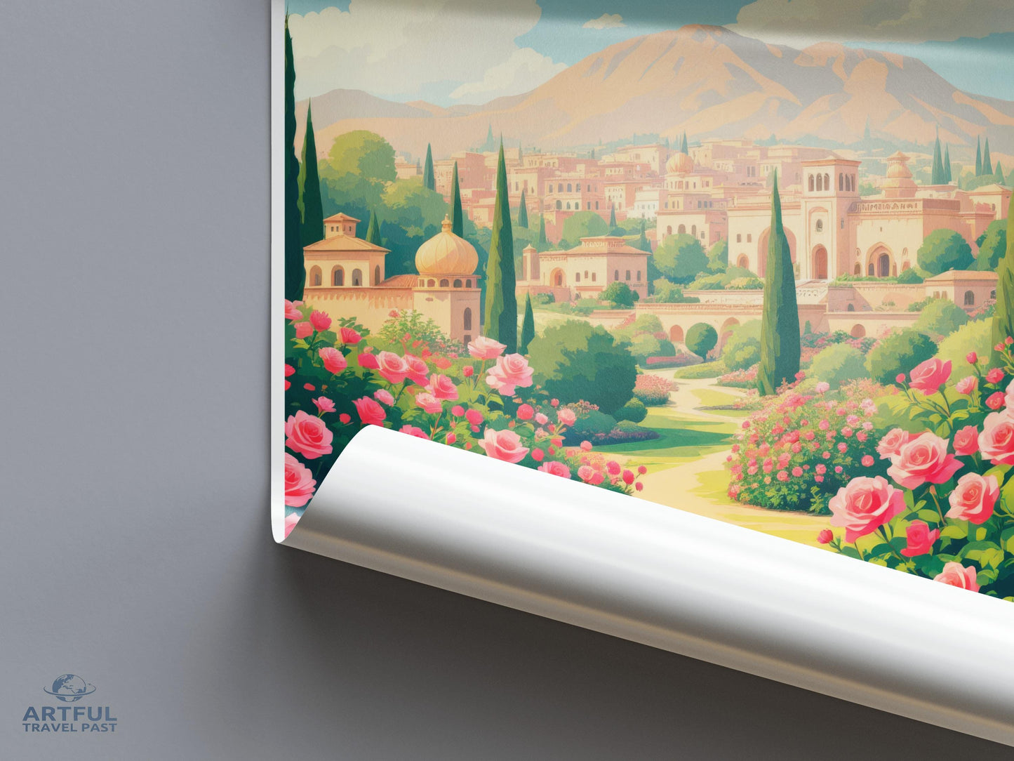 Vintage Mediterranean Landscape Print, Wall Art Decor, Travel Poster, Scenic Mediterranean City, Home Office Decor, Artful Travel Poster
