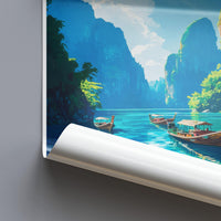 Scenic landscape art print, Boat and river poster, Nature wall decor, Beautiful mountain view, Travel destination artwork