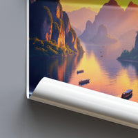 Stunning Landscape Poster, Sunset Mountain River Scene, Wall Art, Travel Decor, Scenic View Print, Nature Photography