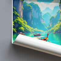 Scenic Nature Poster, Mountain Lake Artwork, Serene Landscape Print, Wall Decor, Boat and Water Canvas, Travel Photography