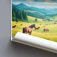 Horses in Meadow Poster, Scenic Landscape Art Print, Nature Wall Decor, Animal Lovers Gift, Equestrian-Themed Home Decor