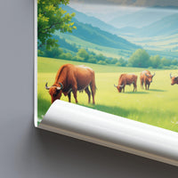 Beautiful Mountain Landscape Wall Art, Large Farm Animals Poster, Rustic Countryside Print, Ideal Home Decor, Sunrise Pastoral Scene