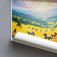 Horses in Meadow Wall Art, Landscape Print, Scenic Hills, Nature Decor, Pastoral Scene, Equestrian Artwork, Colorful Countryside