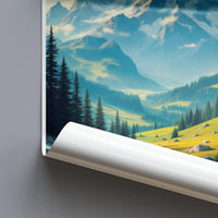 Scenic mountain landscape poster, nature wall art, serene forest valley print, large panoramic photo, home decor, ready to hang
