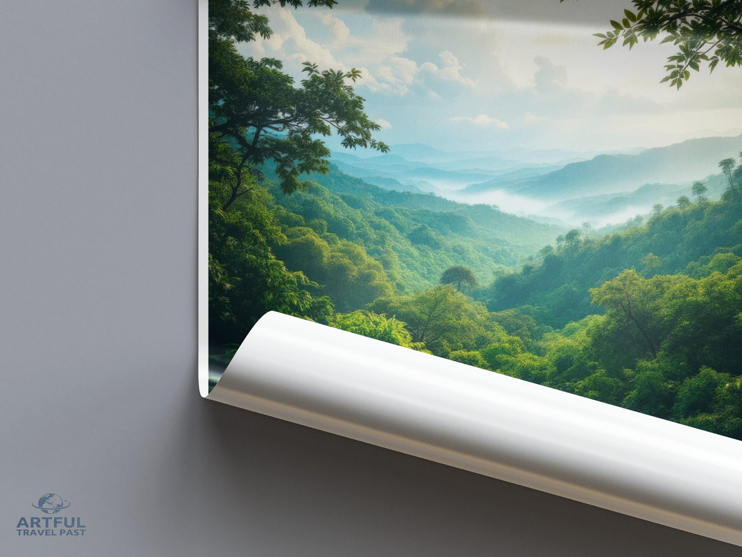 Scenic Nature Wall Art, Landscape Poster of Lush Green Forest, Serene Mountain View Print, Tranquil Nature Decor for Living Room
