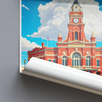 Vintage Courthouse Art Print, Historic Building Wall Decor, Architectural Landmark Poster, Timeless Travel Artwork, Cityscape Illustration