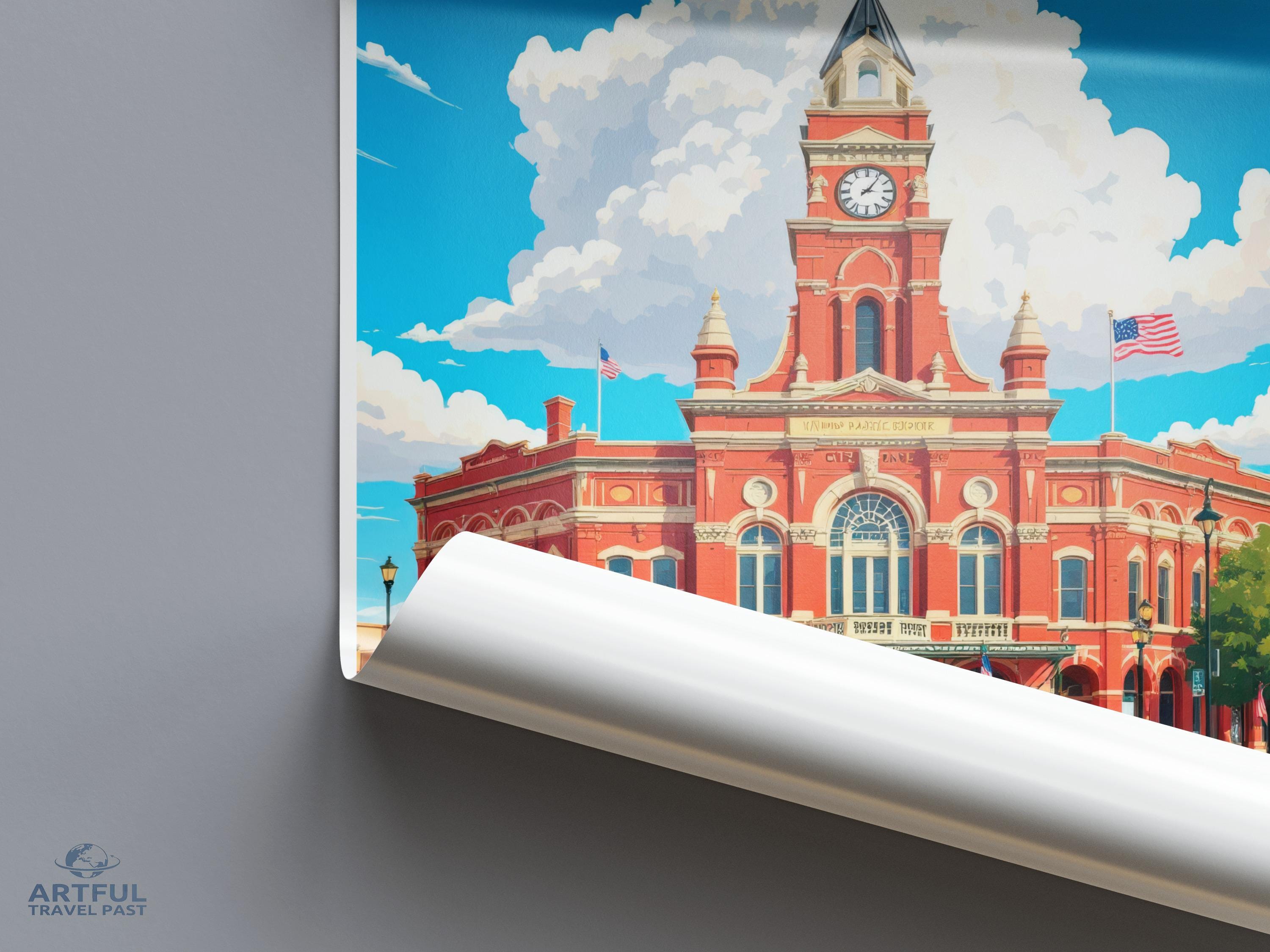 Vintage Courthouse Art Print, Historic Building Wall Decor, Architectural Landmark Poster, Timeless Travel Artwork, Cityscape Illustration