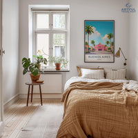 Buenos Aires travel poster, vintage style Buenos Aires wall art, tropical cityscape print, Argentina decor, colorful Buenos Aires art