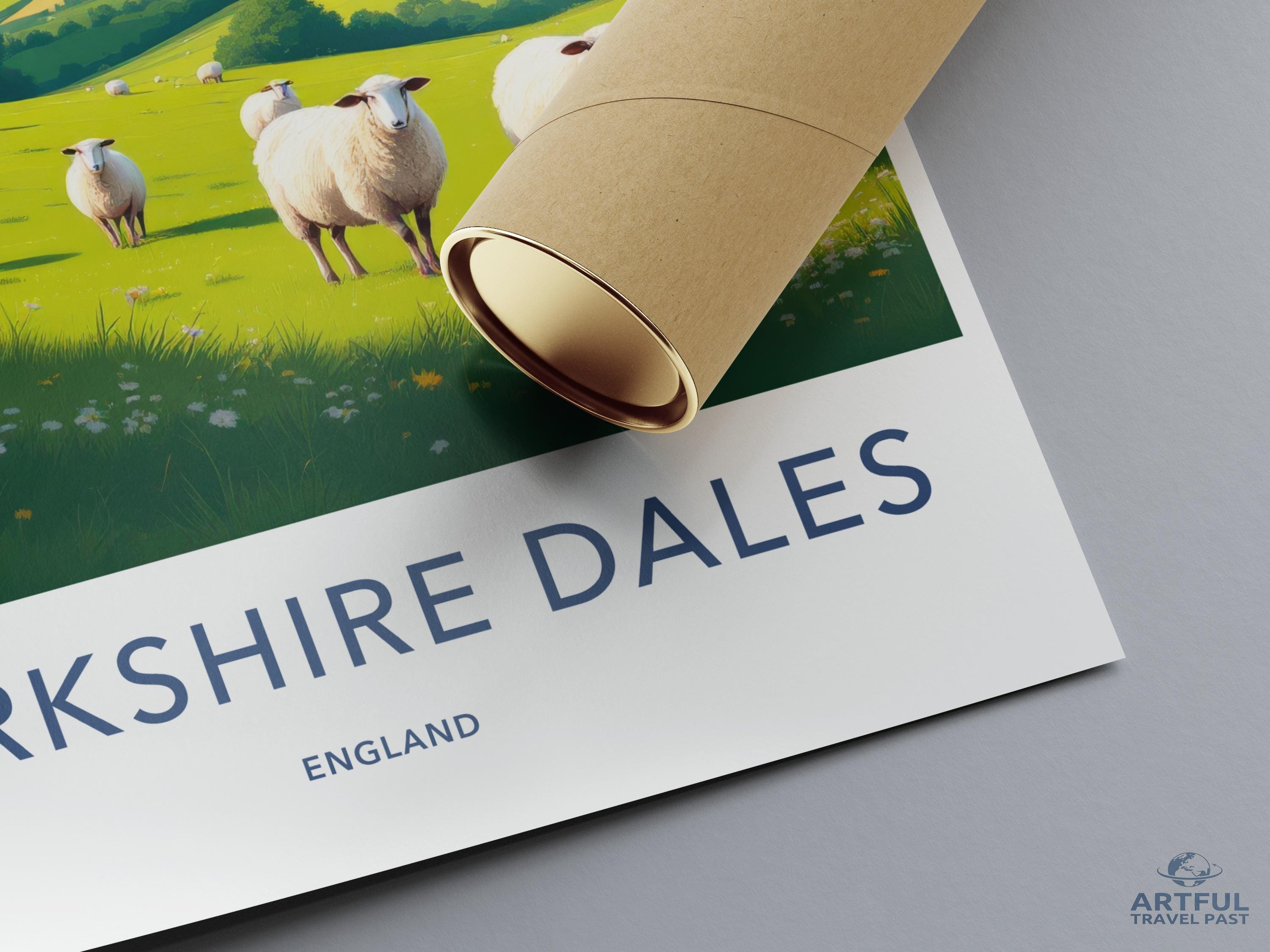 Yorkshire Dales poster, England travel art print, scenic countryside decor, wall art gift, vibrant landscape illustration, home decor