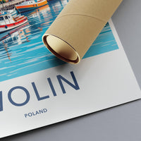 Wolin Poland Travel Poster, Coastal Wall Art, Nautical Decor, Scandinavian Maritime Print, Ocean Beach Scene, Retro Style Poster