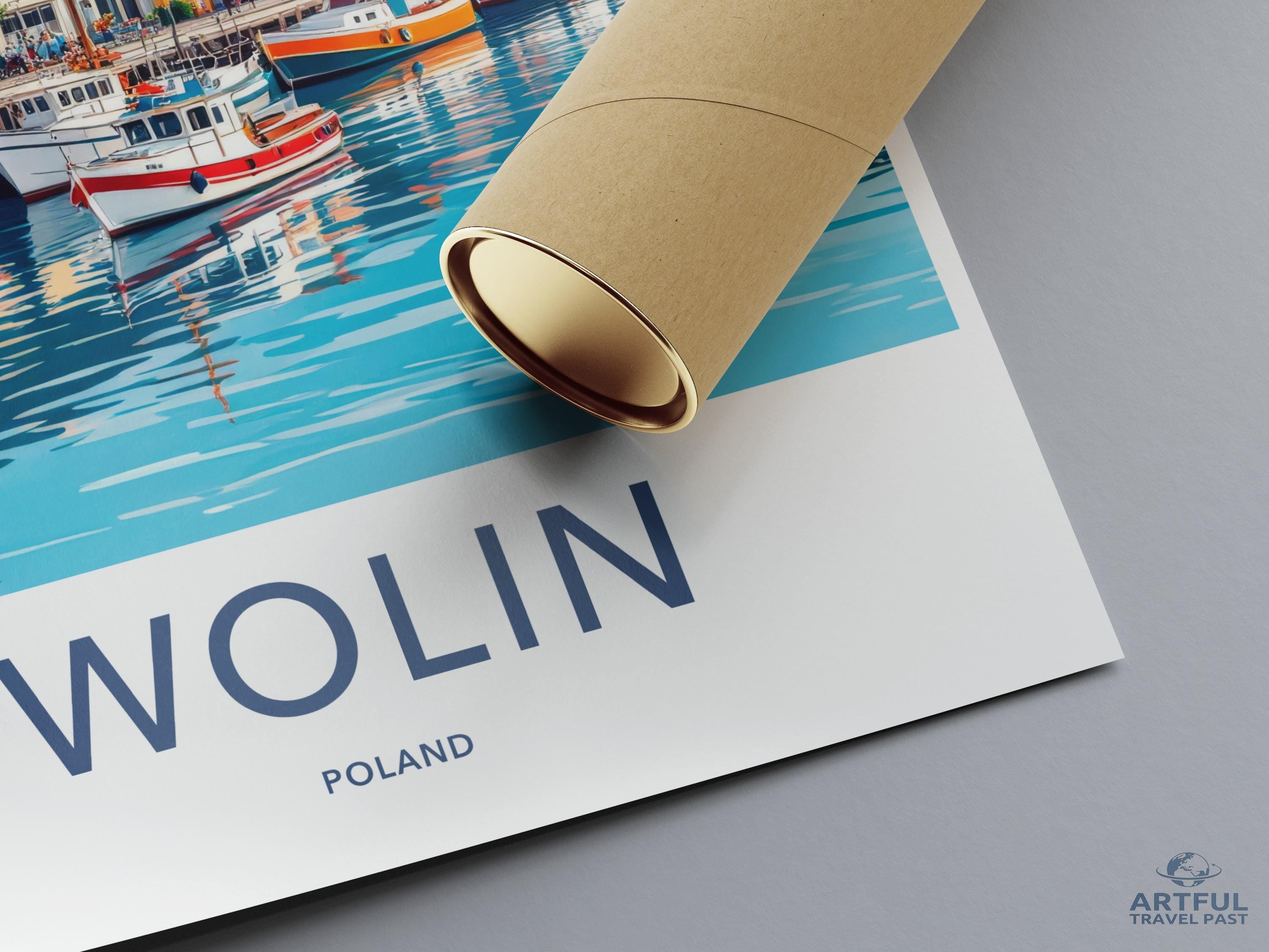 Wolin Poland Travel Poster, Coastal Wall Art, Nautical Decor, Scandinavian Maritime Print, Ocean Beach Scene, Retro Style Poster