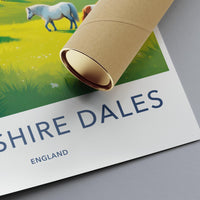 Yorkshire Dales Travel Poster, English Countryside Art, Horse Pasture Print, Vintage Inspired, Wall Decor, Scenic Landscape Artwork