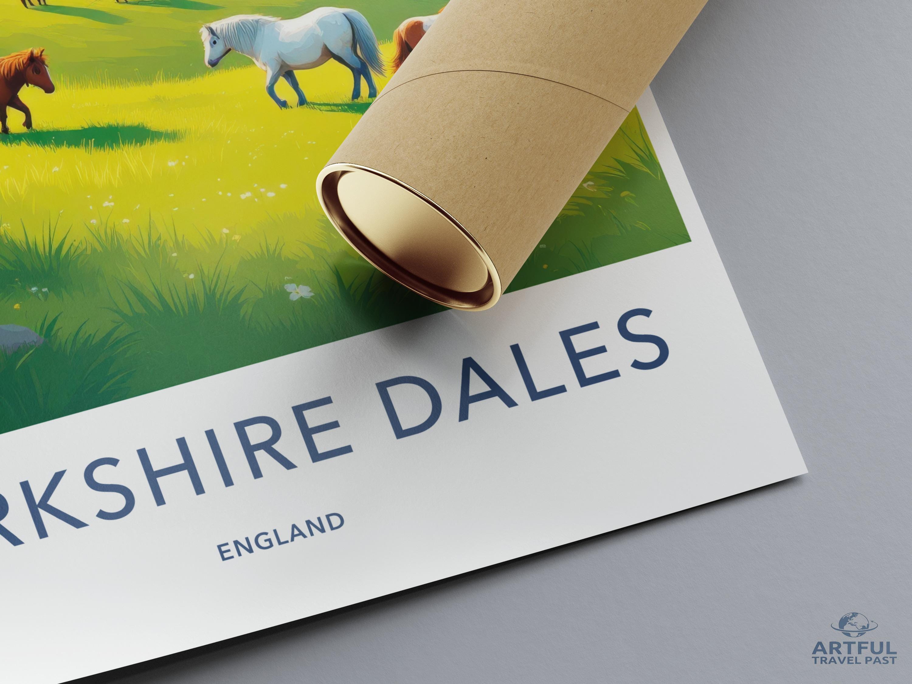 Yorkshire Dales Travel Poster, English Countryside Art, Horse Pasture Print, Vintage Inspired, Wall Decor, Scenic Landscape Artwork