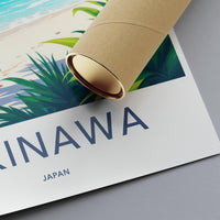 Okinawa Japan Beach Travel Poster, Tropical Seashore Art Print, Coastal Wall Decor, Summer Vacation Illustration, Island Wanderlust