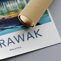 Sarawak Malaysia Travel Poster, Vintage Art Print, Southeast Asia Wall Decor, Scenic Landscape Illustration, Artful Travel Past