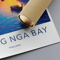 Thailand travel art print, Phang Nga Bay wall decor, vibrant sunset beach poster, colorful travel souvenir, perfect for home or office