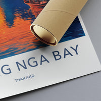 Phang Nga Bay Thailand Travel Poster, Coastal Wall Art, Beach Sunset Print, Vibrant Ocean Decor, Tropical Landscape Artwork