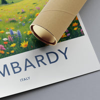 Lombardy travel poster, vibrant wildflower scene, Italy wall art, landscape print, artful travel past, home and office decor
