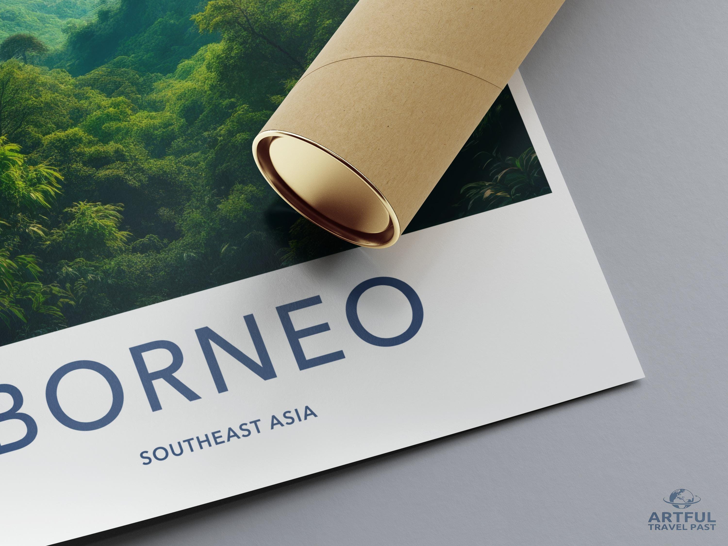 Borneo travel poster, Southeast Asia wall art, Nature print, Artful Travel Past design, Scenic photography, Modern home decor