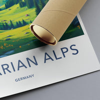 Bavarian Alps travel poster, Germany landscape wall art, scenic mountain print, vibrant nature decor, adventure gift
