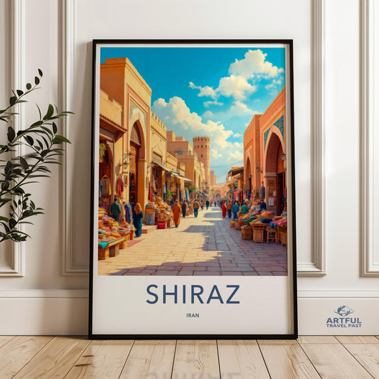 Shiraz Iran Cityscape Photo, Colorful Market Street Wall Art, Middle Eastern Architecture, Vibrant Travel Photography Print
