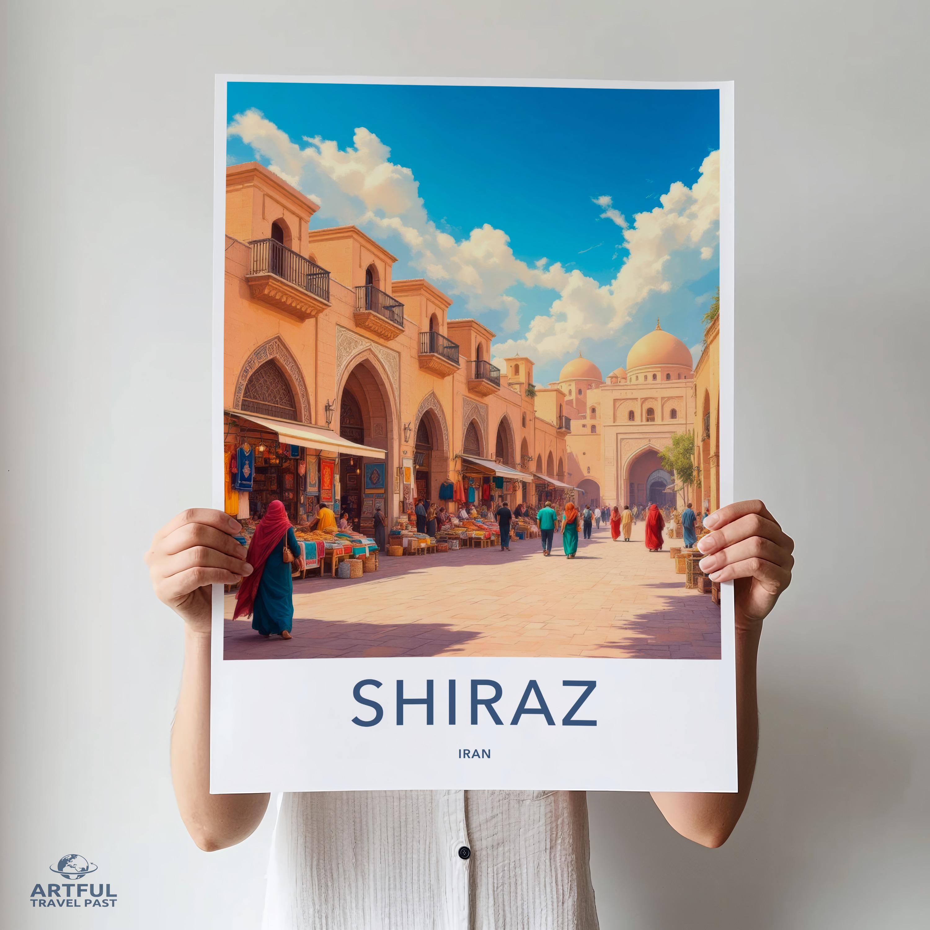 Shiraz Cityscape Poster, Travel Art Print, Iranian Street Scene, Wall Decor, Middle Eastern Architecture, Vibrant Colors