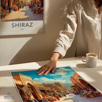 Vintage Shiraz Iran Travel Poster, Wall Art Decor for Home, Retro Travel Print, Middle Eastern Market Scene, Colorful Artwork