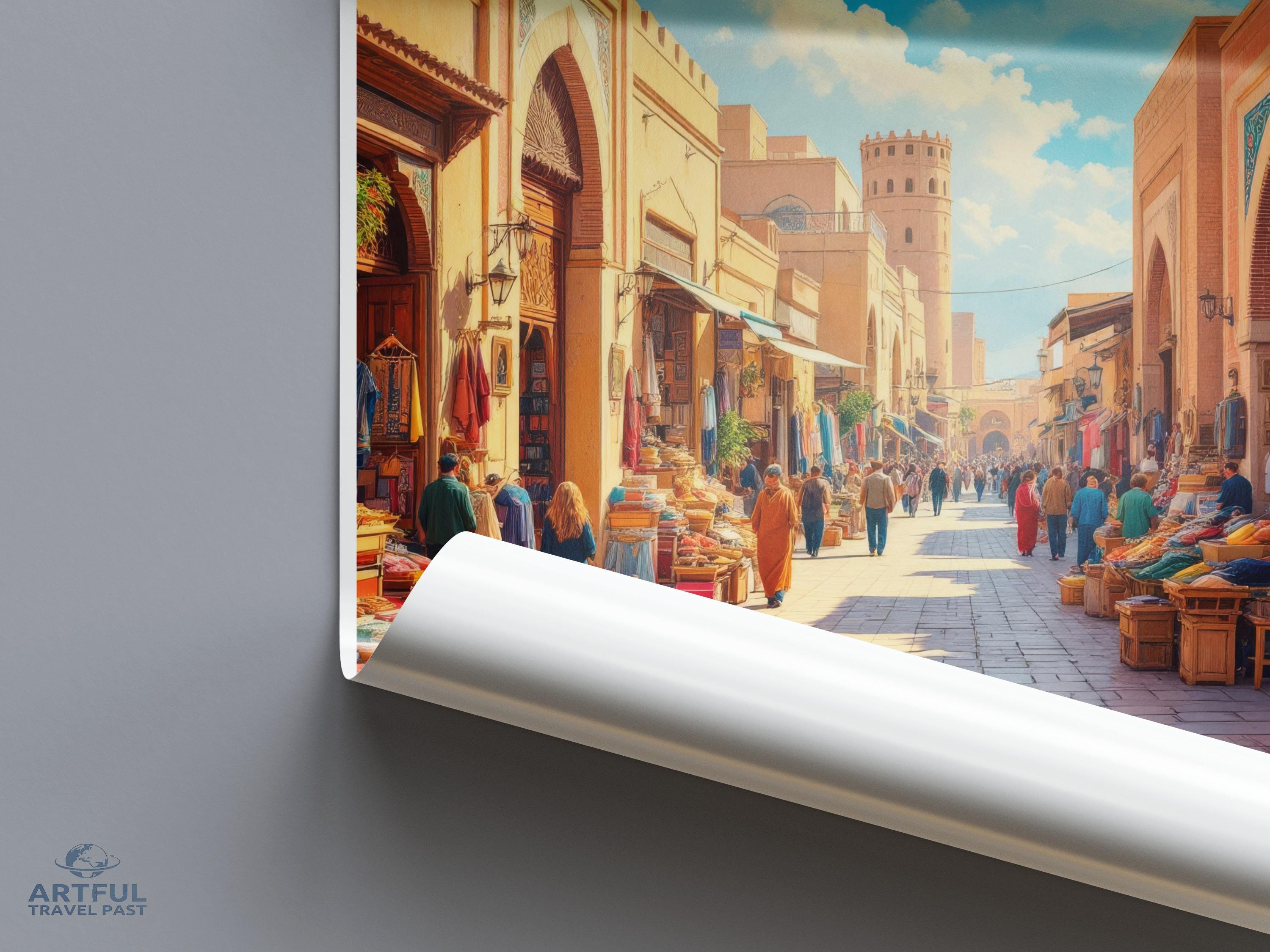 Vibrant Market Street Wall Art, Captivating City Print, Unique Travel Poster, Cultural Decor, Detailed Cityscape, Exotic Destination