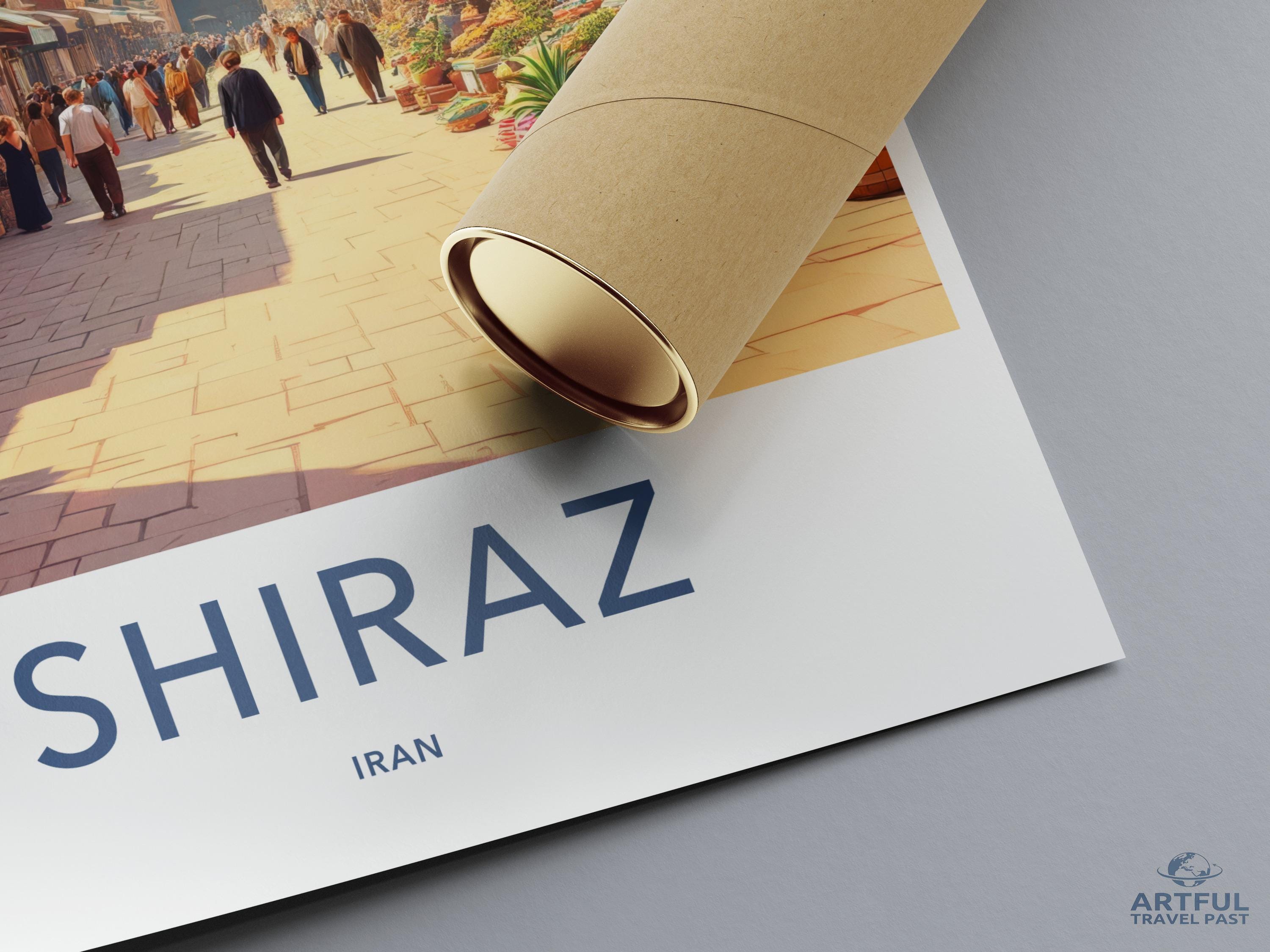 Shiraz Travel Poster, Vintage Travel Wall Art, Retro City Print, Scenic Destination Decor, Inspirational Travel Artwork