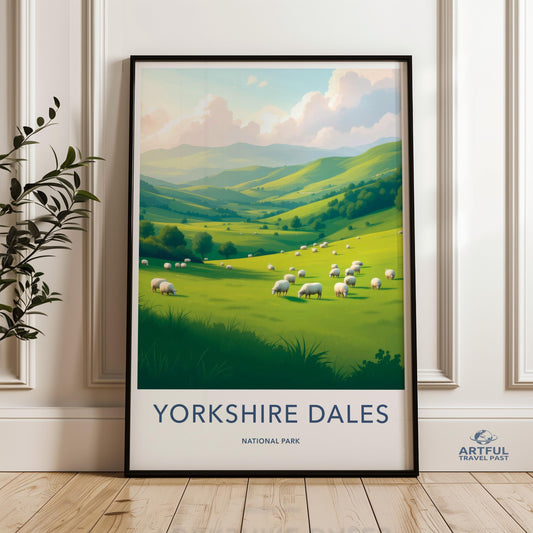 Yorkshire Dales National Park Wall Art Sheep Grazing Poster Scenic Landscape Nature Print Country Decor