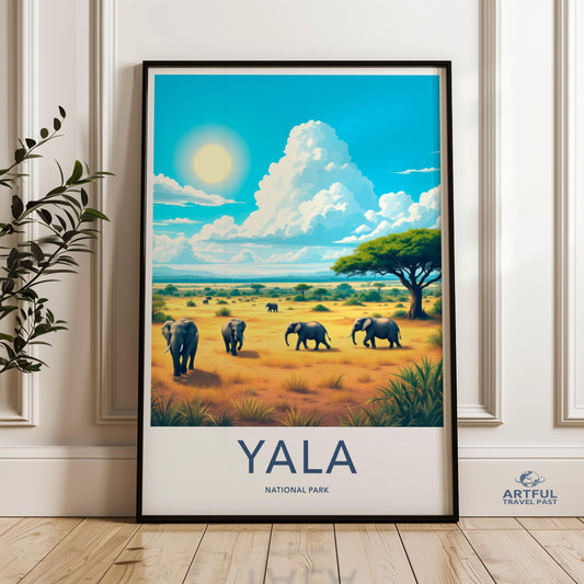 YALA National Park Poster, Elephant Wildlife Illustration Wall Art, African Safari Decor, Nature Landscape Print, Gift for Animal Lovers