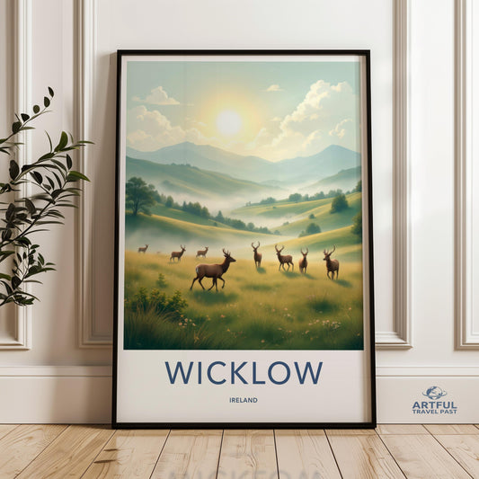 Wicklow Ireland Deer Poster, Scenic Nature Wall Art, Wildlife Landscape Print, Highland Home Decor, Tranquil Meadow Art Piece