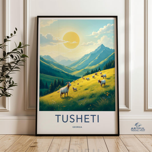 Tusheti Georgia Landscape Print, Sheep Pasture Mountain Scene Art, Sun Over Tusheti Decor, Scenic Georgia Wall Art