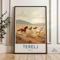 Wild Horses Running through Terelj Mongolia, Rustic Landscape Wall Art, Nature Inspired Decor, Equestrian Themed Print, Home Decor