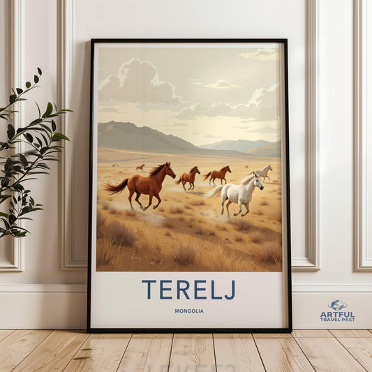 Wild Horses Running through Terelj Mongolia, Rustic Landscape Wall Art, Nature Inspired Decor, Equestrian Themed Print, Home Decor