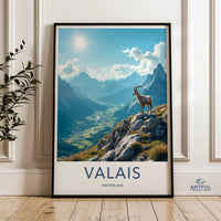 Valais Switzerland Wall Art, Mountain Goat Poster, Scenic Mountain Print, Alpine Landscape Decor, Nature Photography Wall Art