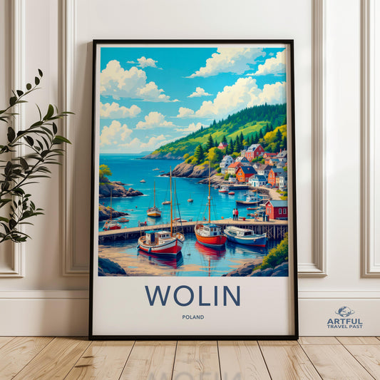 Coastal Town Poster, Vibrant Wall Art, Harbor Boats Print, Colorful Landscape Art, Nautical Decor, Ocean View Print, Decor Wolin Poland