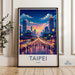 Taipei skyline wall art print, vibrant cityscape poster, night market scene art, Taiwan travel decor, city lights artwork