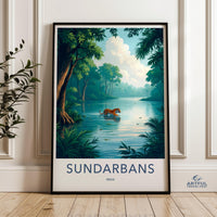 Sundarbans Wildlife Poster, Indian Tiger Wall Art, Jungle Landscape Print, Nature Decor for Home, Travel Artwork, Animal Lover Gift