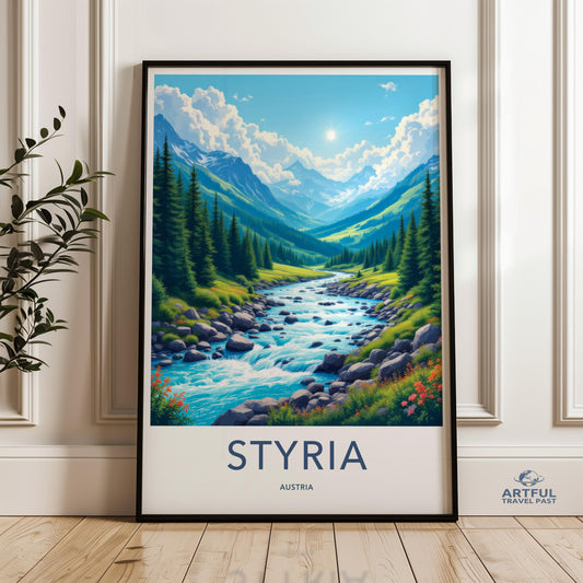 Styria Austria Scenic Wall Art, Mountain River Landscape Print, Nature Poster, Austria Travel Decor, River and Forest Artwork