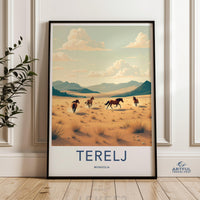 Mongolia National Park Wildlife Print, Terelj Horses Landscape Art, Scenic Nature Wall Decor, Travel Inspired Poster