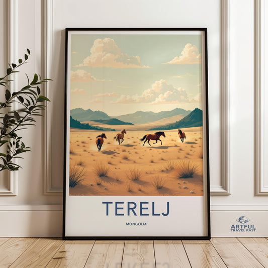 Mongolia National Park Wildlife Print, Terelj Horses Landscape Art, Scenic Nature Wall Decor, Travel Inspired Poster
