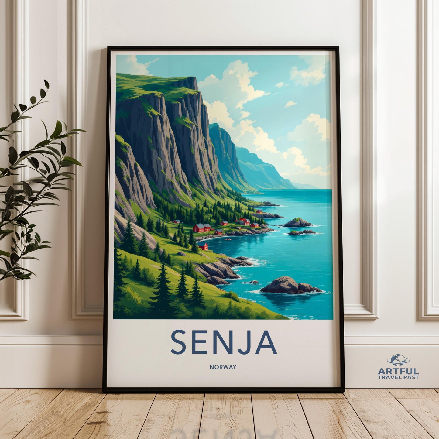 SENJA Norway Poster, Scenic Coastal Landscape Art Print, Nordic Nature Wall Decor, Summer Mountains Ocean View
